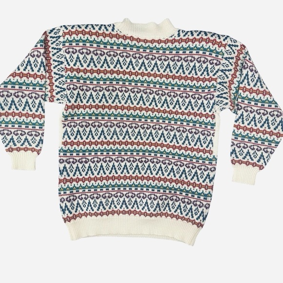 Vintage Fair Isles Cottagecore Reindeer Hand Embroidered Sweater Grandpacore Med - Picture 2 of 4